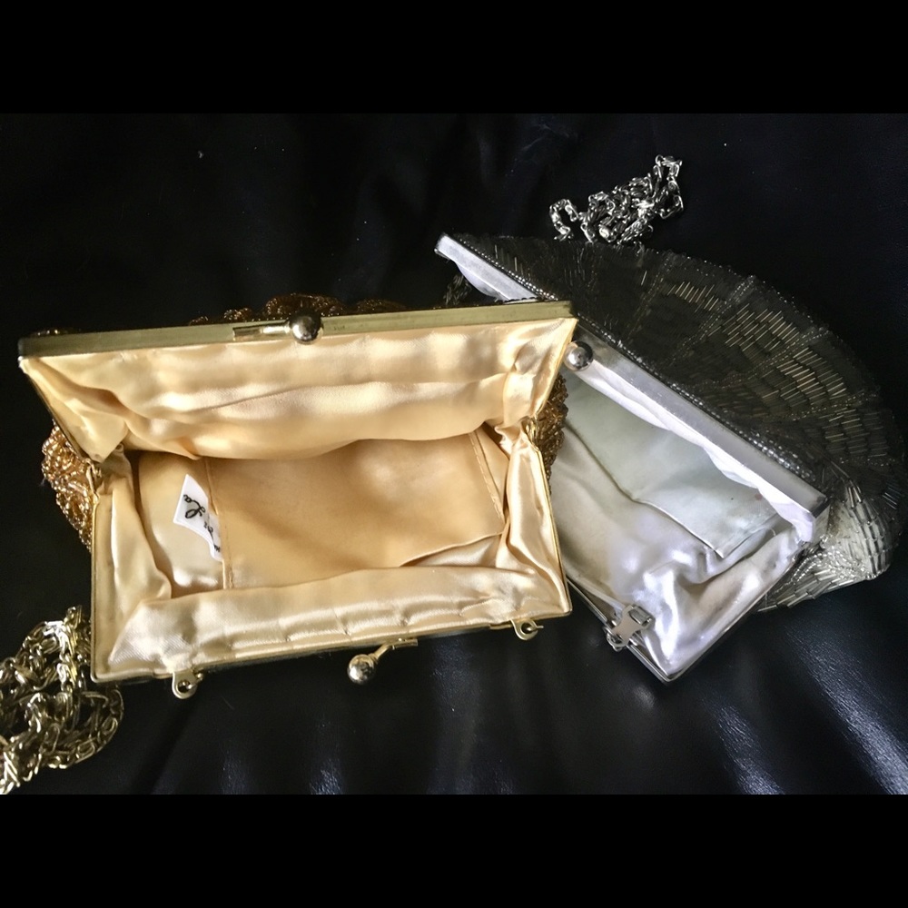 PAIR of vintage glam Art Deco Beaded Purses Gold Silver - Picture 7 of 8